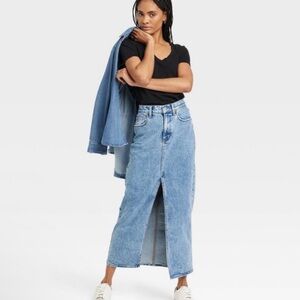 Universal Thread Light Blue Denim Maxi Skirt with Front Slit